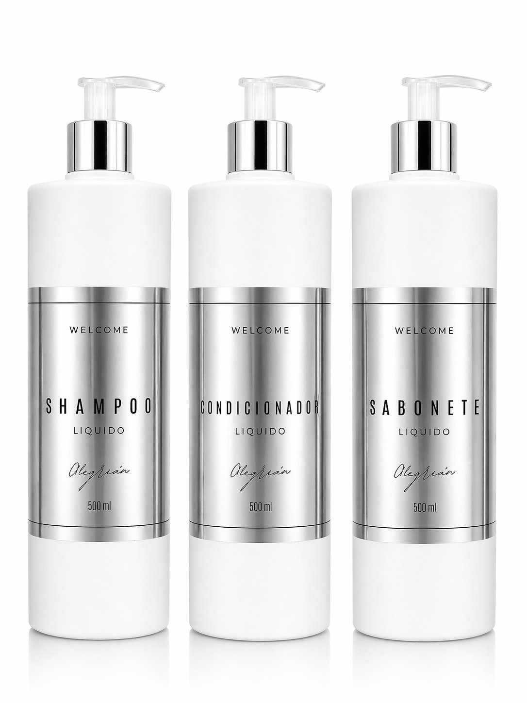 Kit Dispenser WeGreen 500ml modelo branco fundo estúdio