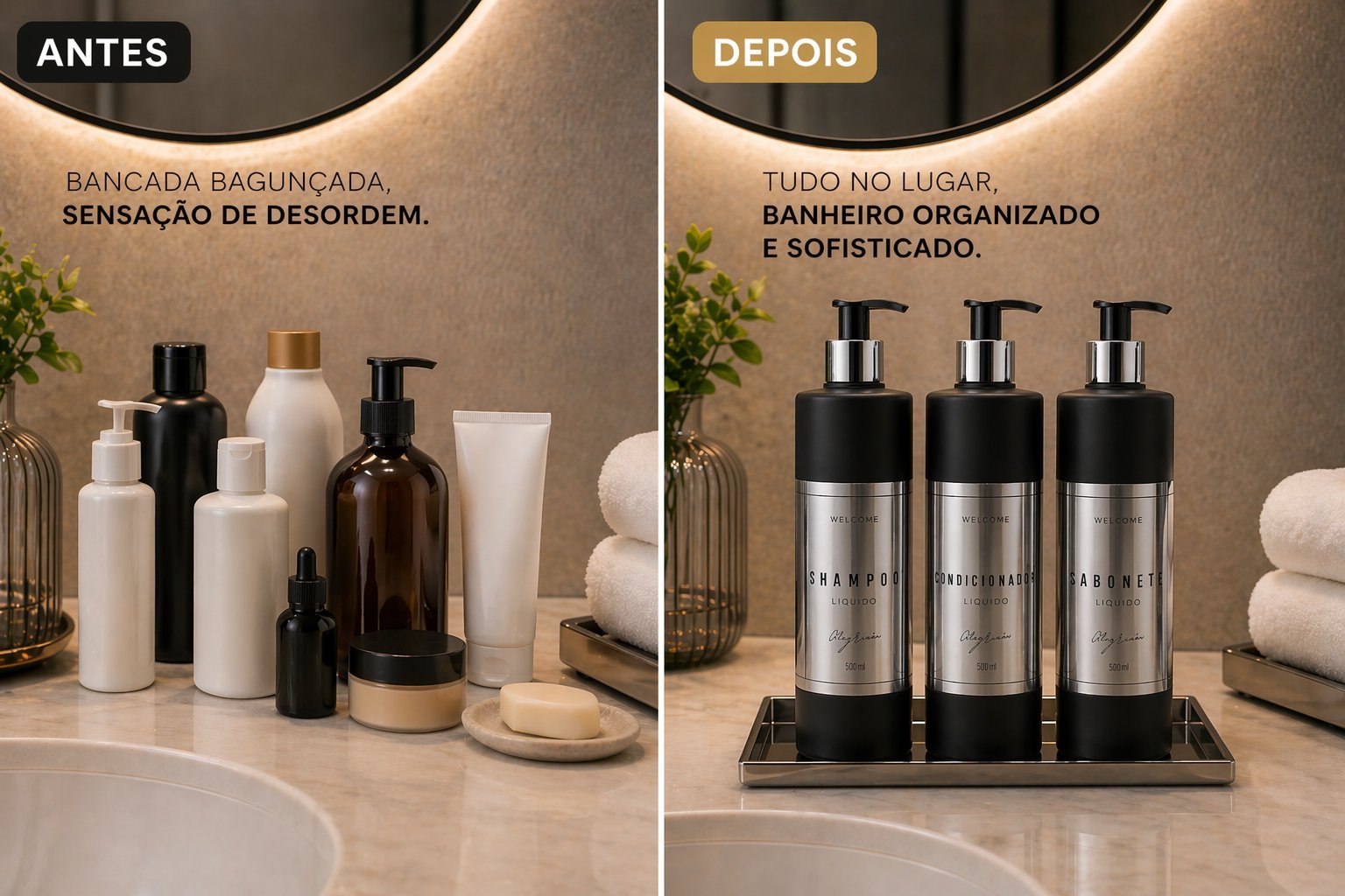 Antes e depois bancada com kit WeGreen preto